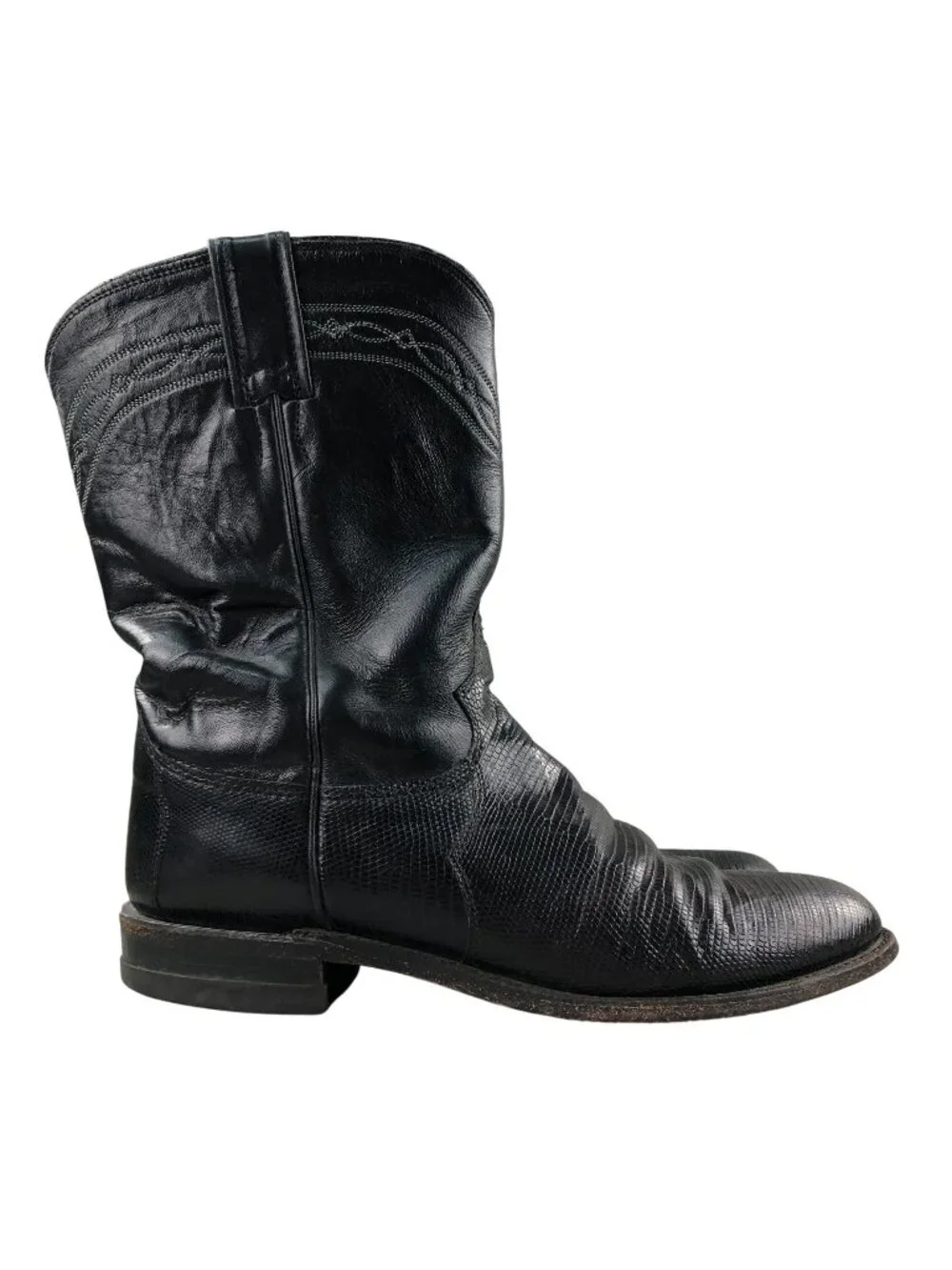 Justin Men's Size 8B Black Leather Vintage Iguana Western Cowboy Boots USA FAIR